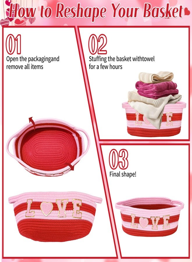 Vynium 2 Set Valentine Day Woven Gift Basket Empty, Red Small Woven Basket Gift Set with Bow, Greeting Card, Heart Tissue Paper, 12''x 8''x 5'' Red Gift Basket with Handles for Wedding Birthday Home Decor - Image 4